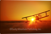 Aviation Sunset Biplane Above Clouds Gallery Wrapped Canvas Art Print