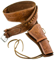 Deluxe Tooled Tan Leather Western Holster - M