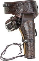 Deluxe Tooled Antiqued Brown Leather Western Holster - M
