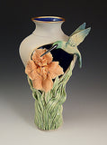 Hummingbird Iris Cutout Vase Ceramic Artwork by Bonnie Belt