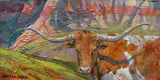 Tipping Point Longhorn Colorful Art Prints by Vickie McMillan-Hayes