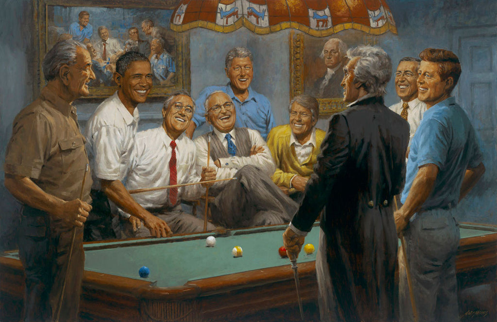 Callin the Red Democratic Presidents Playing Pool Artwork by Andy Thomas