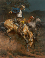 The Lone Cowboy Takes A Horse Western Art Prints by Andy Thomas