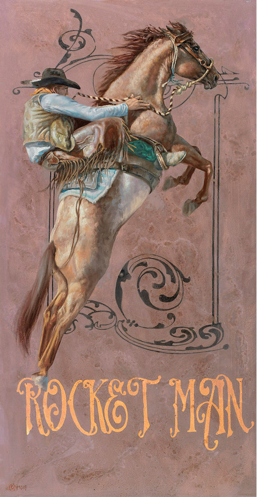 Rocket Man Cowboy Holding onto Horse Canvas art prints by Brent Flory