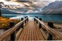 Bridge to Bow Lake Mountain Landscape Gallery Wrapped Giclee canvas art prints by Mickey Shannon Artist