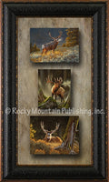 Big Game Triple 3 prints in one wood frame Deer Elk Wildlife custom framed artwork by Dallen Lambson artist