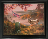 Custom framed giclee canvas Deer and Soldier grave by Dallen Lambson