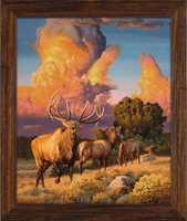 Storm Warning Elk Custom Framed Giclee Canvas Wildlife Artwork by Dallen Lambson Artist