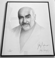 Gary Saderup Framed Sean Connery Black and White Portrait Limited Edtion Art Print
