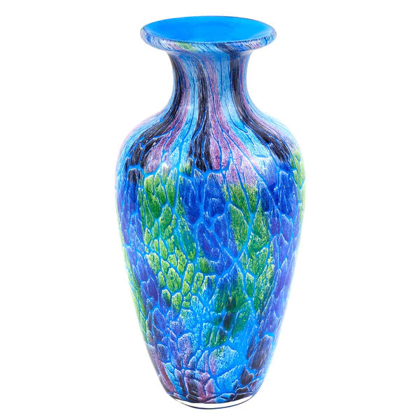 Murano Style Art Glass Cool Firestorm Vase 10"H