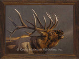 Custom Framed The Summoner Elk bugling for a mate Artwork by Mark McKenna