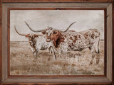 Custom Framed Rustic Pairing Longhorn Cattle Giclee Canvas art prints by Teri James Photography Artist