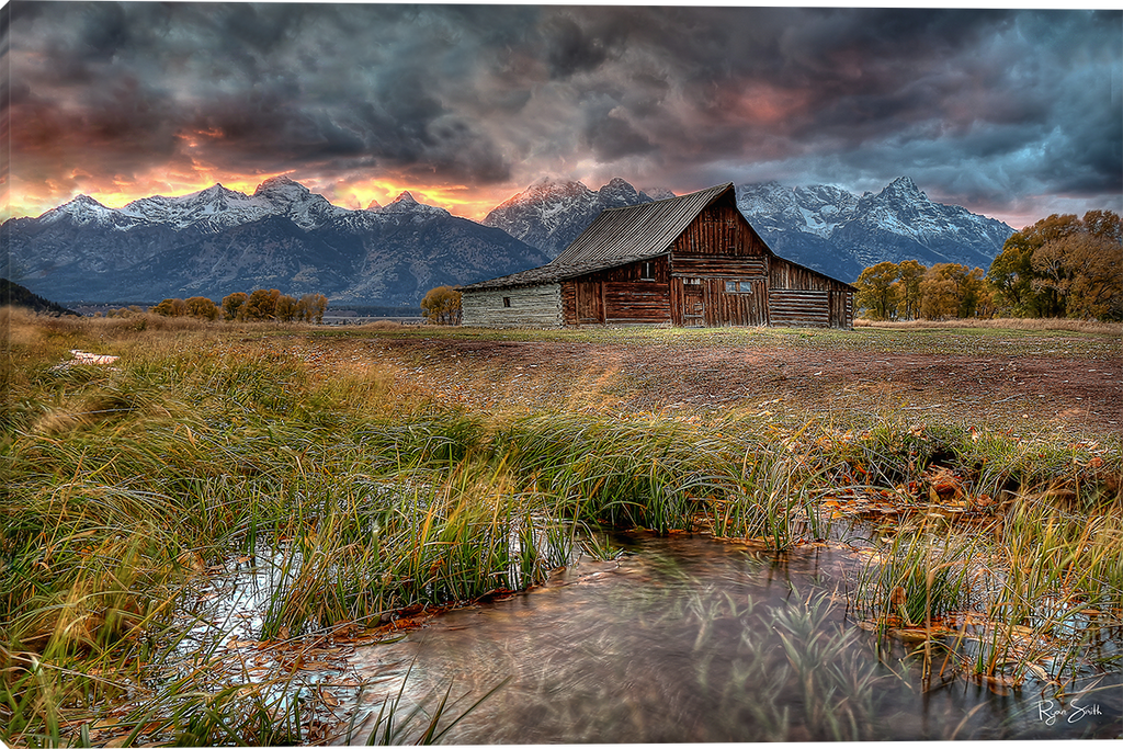 Teton Nightfire Gallery Wrapped Giclee Canvas Art Prints by Ryan Smith