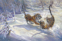 Rivalry Two Leopards Playing in the Snow Art Prints by Vickie McMillan-Hayes