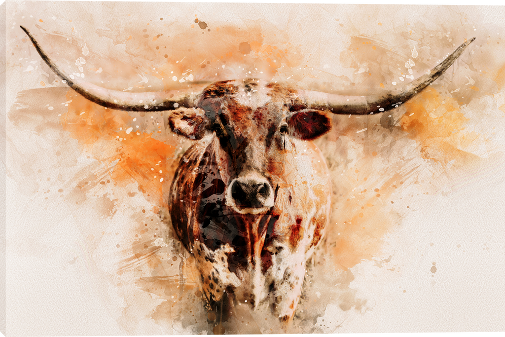 Watercolor Longhorn 1 Gallery Wrapped Giclee canvas art prints by Teri James Artist