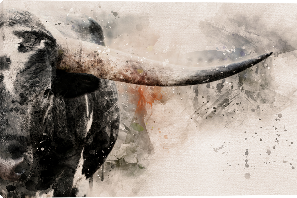 Watercolor Longhorn 2 Gallery Wrapped Giclee canvas art prints by Teri James Photo Artist