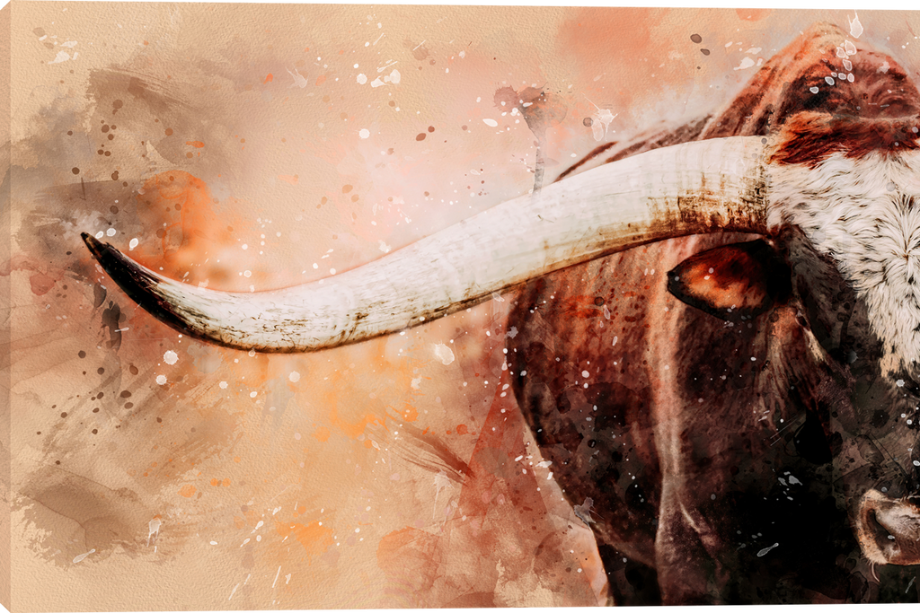 Watercolor Longhorn 3 Gallery Wrapped Giclee Canvas art prints by Teri James Photo Artist