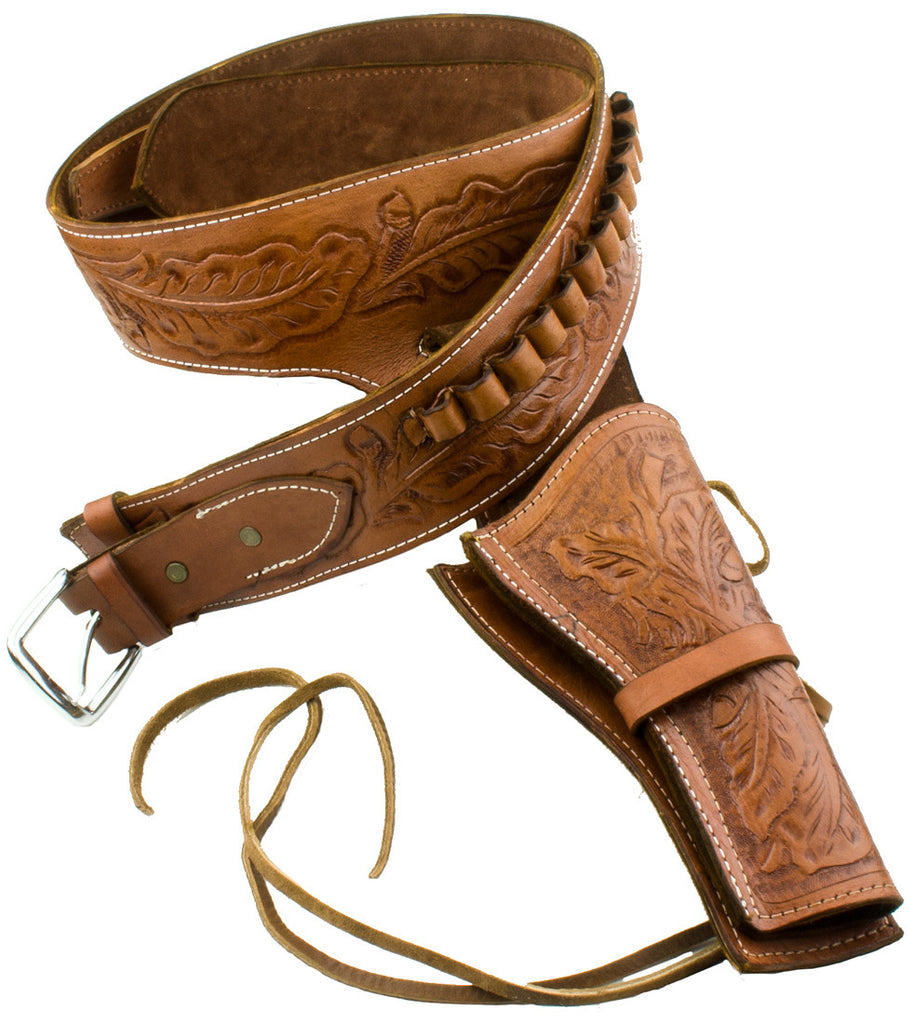 Deluxe Tooled Tan Leather Western Holster - LG