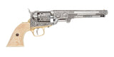 Civil War 1851 Replica Engraved Silver Navy Pistol Non-Firing Gun