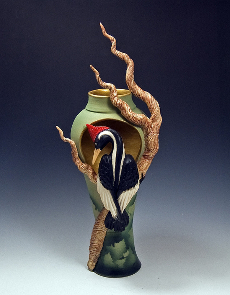 Anybody Home Pilated Woodpecker Ceramic Artwork by Bonnie Belt