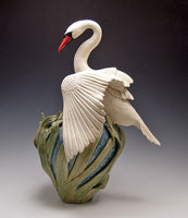 Cygnus Defending Sculpted Ceramic Artwork by Bonnie Belt
