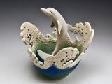 Dolphin Wave Rim Bowl Ceramic Artwork by Bonnie Belt