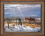 Clark Kelley Price - Fence Mender Framed Giclee Canvas Print