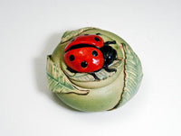 Lady Bug Leaf Jar Ceramic Artwork by Bonnie Belt – Green
