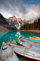 Moraine Lake Canoes 2 Alpine Nature Artwork by Rob Greebon