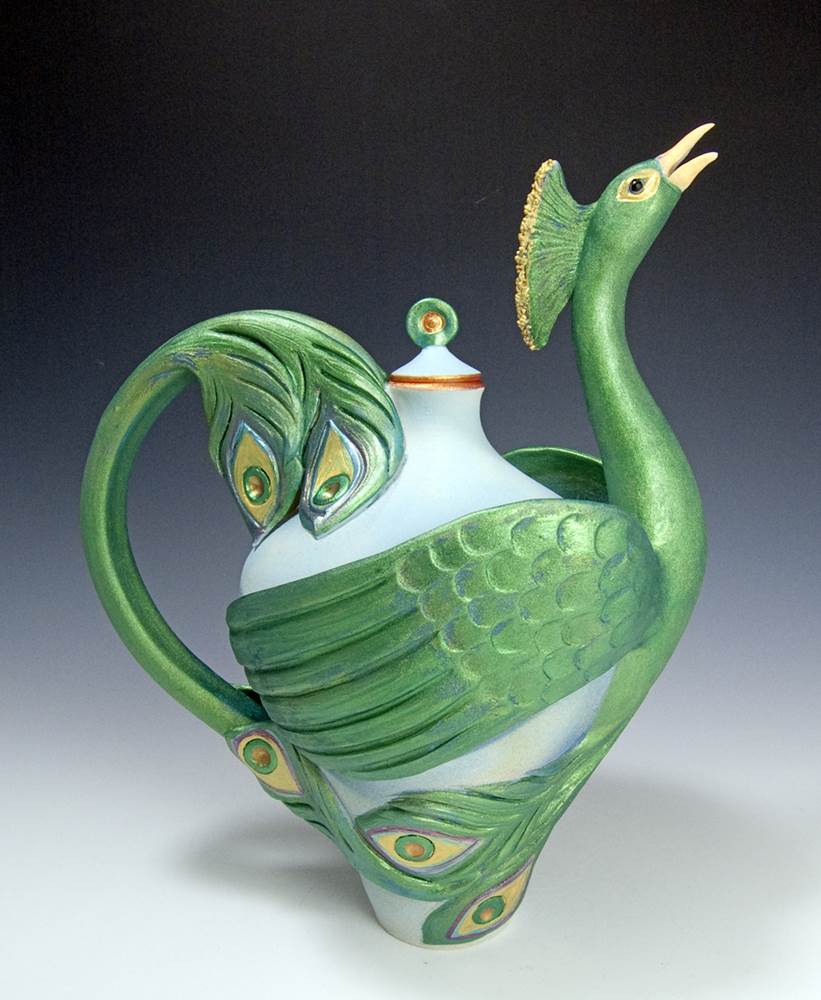 Peacock Teapot Ceramic Artwork by Bonnie Belt