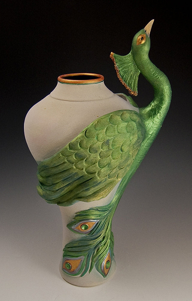 Peacock Vase Ceramic Artwork by Bonnie Belt