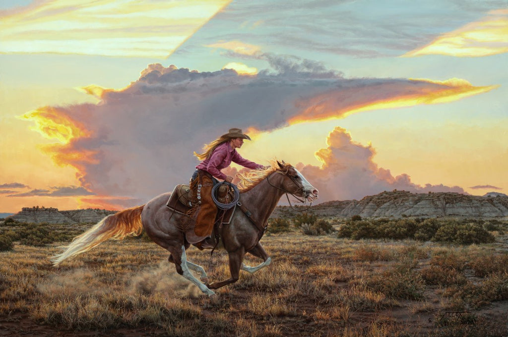 Glorious Freedom Cowgirl Horseback artwork by Tim Cox